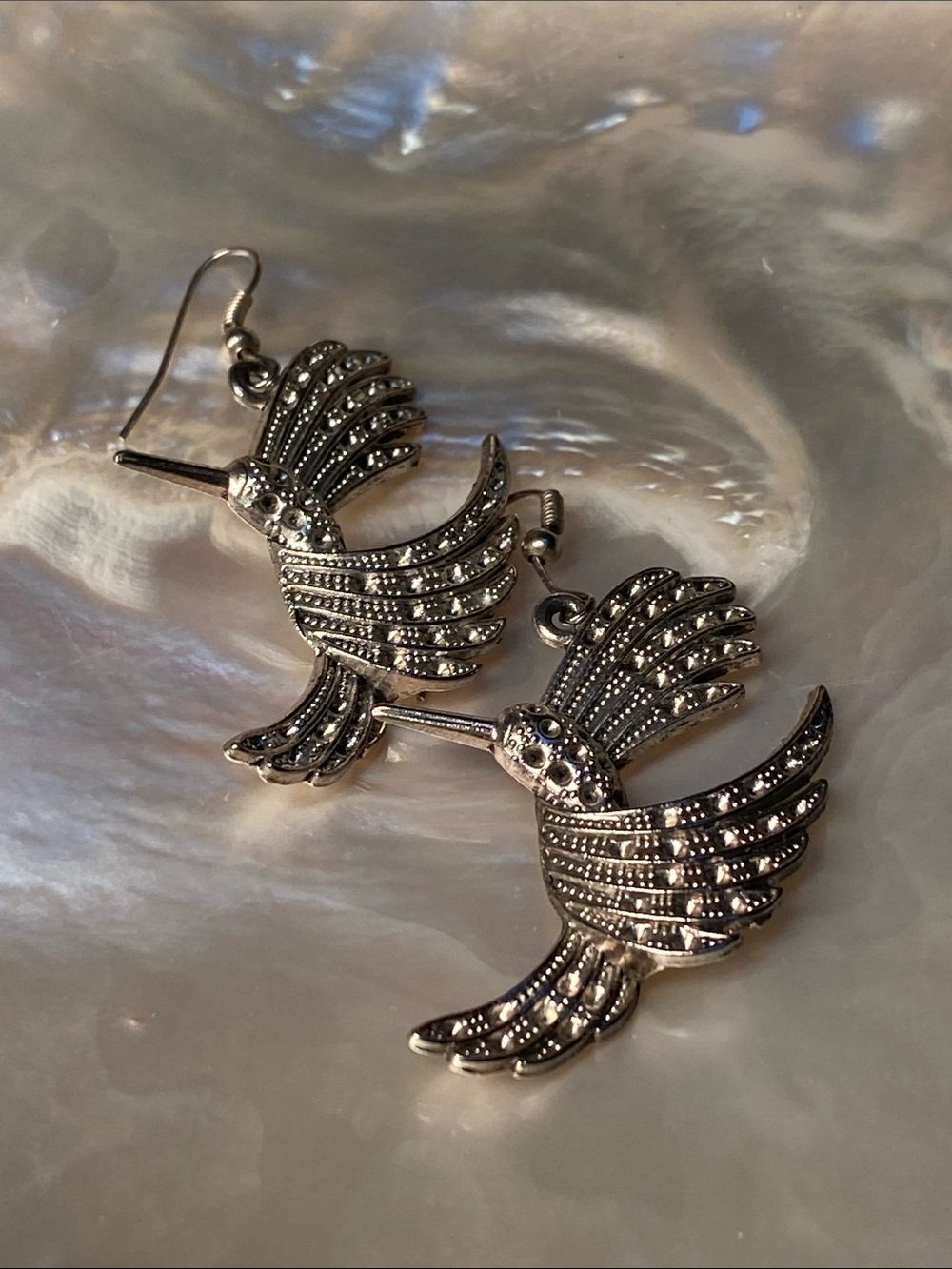 🍇 Hummingbird Earrings Pair Silver Bird Jewelry Dangle Hooks Vintage Ornate